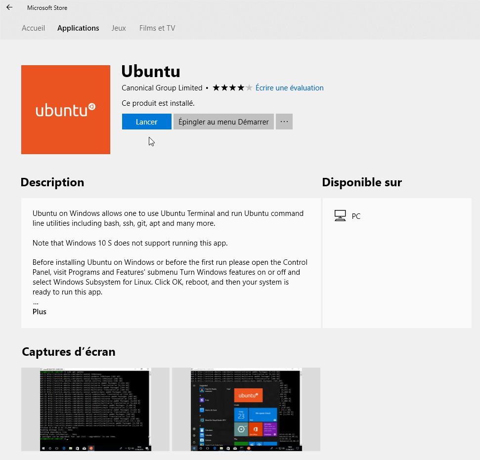 Ubuntu sous Windows 10